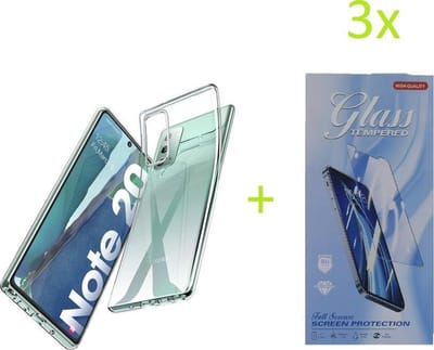 Soft Back Cover Hoesje Geschikt voor: Samsung Galaxy Note 20 Ultra Transparant TPU Siliconen Soft Case + 3X Tempered Glass Screenprotector