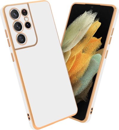 Cadorabo Hoesje geschikt voor Samsung Galaxy S21 ULTRA in Glossy Wit - Goud - Beschermhoes Case Cover van flexibel TPU-silicone en met camerabescherming