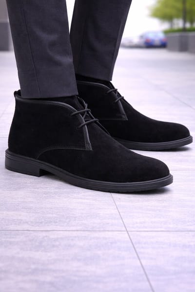 Heren Desert Boots – Suède Veterschoenen – Nette Heren Laarzen – Comfort Casual Schoenen 1024- Zwart – Maat 41
