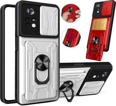 Hoesje Geschikt voor Xiaomi Poco X4 Pro hoesje met kickstand Wit - Poco X4 Pro 5G camera lens screen protector - hoesje Poco X4 Pro met pasjeshouder ring case