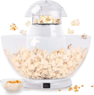 Popcorn Machine – Hetelucht Popcornmachine – Popcornpan Inclusief Serveerschaal – Popcornmakers 1200W - Wit