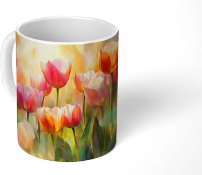 Mok - Koffiemok - Tulpen - Sprookjesachtig - Kleurrijk - Mokken - 350 ML - Beker - Koffiemokken - Theemok