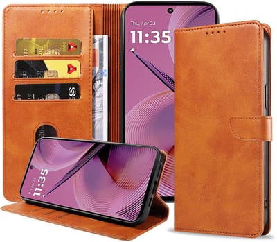 Geschikt voor Motorola Moto G55 Telefoonhoesje Kunstleer met Magnetisch lipje en Pasjeshouder Book Case met Klepje - Walletcase with Cardslot - Bruin - Smartphonica geschikt voor Motorola Moto G55