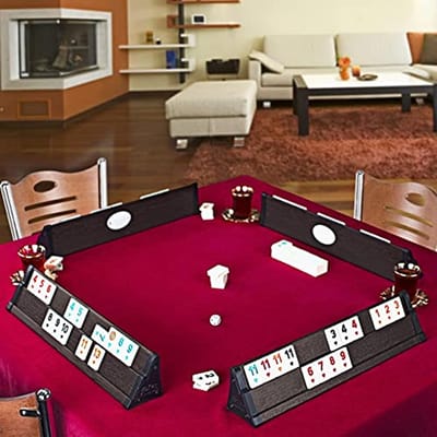 Houten Rummy Set - Okey Spel - Gezellig Spelen - Melamine Stenen - 42 cm - Bruin