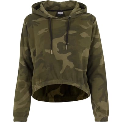 Urban Classics Ladies Camo Cropped Hoodie Trui met capuchon woodland M