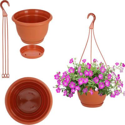 KADAX Bloempot van kunststof, hangpot met haak, robuuste pot voor pelargonia, fuchsia, plantenpot, lichte bloembak, hangbloempot (diameter 18 cm)