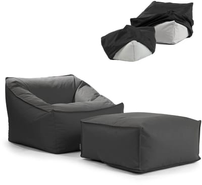 mokebo Tuinstoel met pouf 'Der Sunnyboy' en beschermhoes, Bean Bag met hocker en vulling of outdoor zitzak, ligkussen in Antraciet