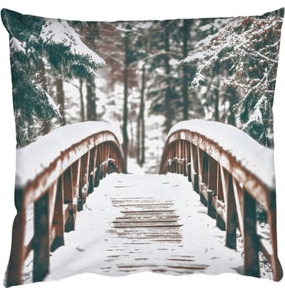 Sierkussens - Kussentjes Woonkamer - 50x50 cm - Brug - Winterlandschap - Bos - Natuur - Sneeuw