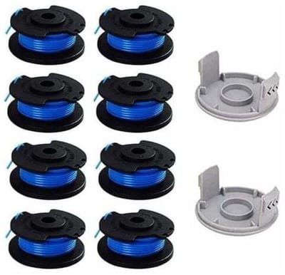 10 vervangende spoelen geschikt voor Ryobi One+ AC14RL3A grasmaaiers, 18V 24V 40V, Ø 1,6 mm, 20,11 m lang (inclusief 8 spoelen en 2 afdekkapjes).