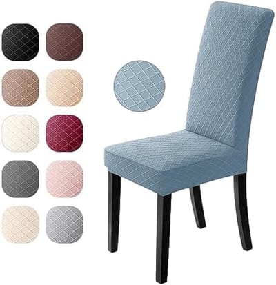 PromoHome Elastische Stoelhoezen Set - 6 Stuks Wasbare Meubelbeschermers Moderne Jacquard Stoelkussenovertrekken voor Eetkamer, Woonkamer en Hotel - "Blauw"