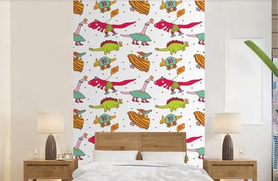 Behang - Fotobehang Patronen - Dino - Kleuren - Jongens - Kinderen - Kids - Kind - Breedte 140 cm x hoogte 220 cm