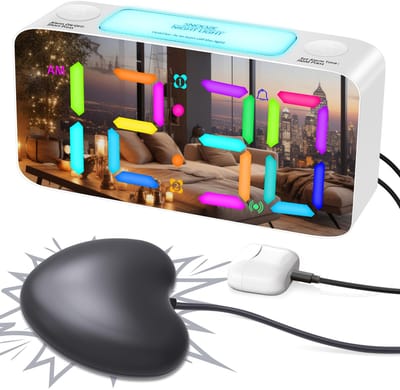 Crrynuo - Trilwekker met RGB Spiegeldisplay - 7mm Dik - ABS Materiaal - Met USB-Oplader en Nachtlamp - 3 Wekkermodi - 115 dB Geluid - 180cm Trilkoord-Wit