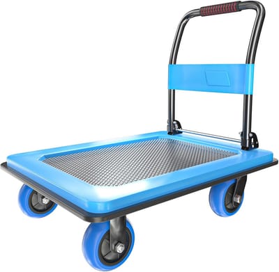 Platformwagen - Platte kar steppen - Zwaar transport - Hoge draagkracht - 71x50 cm - Blauw