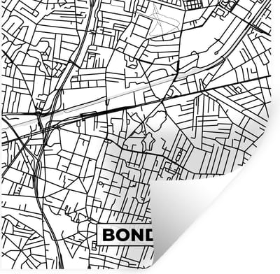 Muurstickers - Sticker Folie - Kaart - Bondy - Stadskaart - Frankrijk - Plattegrond - Zwart wit - 100x100 cm - Plakfolie - Muurstickers Kinderkamer - Zelfklevend Behang XXL - Zelfklevend behangpapier - Stickerfolie