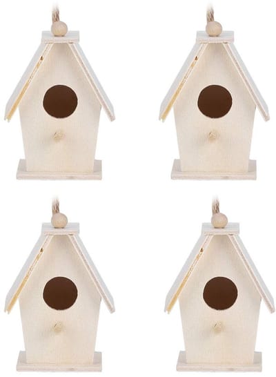Dailygoods- Vogelhuisje met geluid - Hangend Vogelhuisje - Vogelhuisje voor buiten - Houten Vogelhuisjes - Vogelhuisje set van 4 - Duurzaam plataanhout - Vogelnest