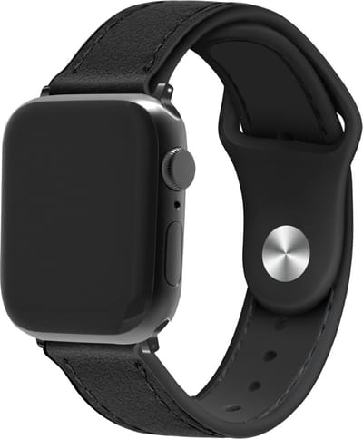 Strap-it Leren band hybrid - Geschikt voor Apple Watch bandje - Series 1/2/3/4/5/6/7/8/9/10/11/SE/SE2/SE3 - Zwart - Leer / Siliconen sportbandje met druksluiting - iWatch bandje maat: 38 / 40 / 41 / 42mm
