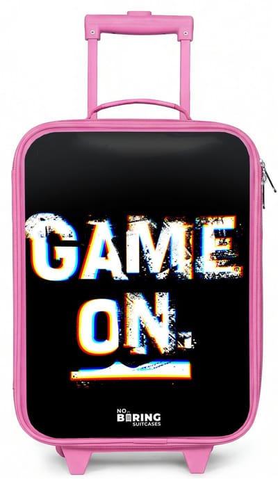 NoBoringSuitcases.com® - Kinderkoffer roze - Kindertrolley meisje - Game on in zwart wit - Koffer kind lichtgewicht - Reiskoffer trolley voor kinderen - Koffertje met lichtgevende wieltjes - Rolkoffer