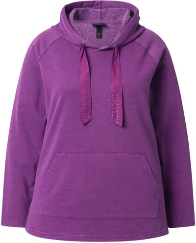 Ulla Popken - Dames - Hoodie vintage look versierd koord lange mouwen - Licht pruim - Maat 42+