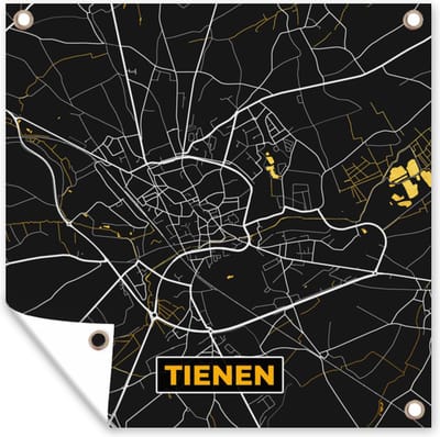 Tuin poster Stadskaart - Goud - Tienen - Kaart - Plattegrond - 200x200 cm - Tuindoek