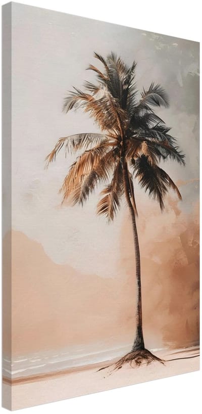 Canvas Schilderij - Palm tree on the beach 40x60 cm - Strand Wanddecoratie Woonkamer & Slaapkamer