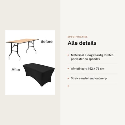 Dailygoods- Tafelkleed 1,5 m Rechthoekig - Stretch Tafelkleed - Tafelhoes - Tafelblad Beschermer - Duurzaam Polyester - Professionele Uiterlijk
