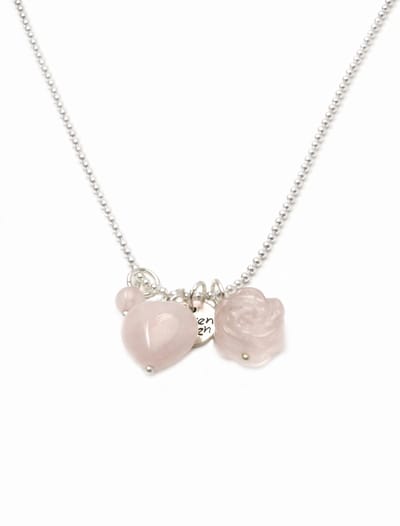 Heaven Eleven ketting rvs ballchain met een rosequartz hart/bloem natuursteen