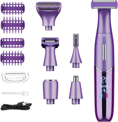 Elektrisch Scheerapparaat - Ontharingsapparaat Dames - Gladde Huid - 6-in-1 Functionaliteit - USB Oplaadbaar - Paars