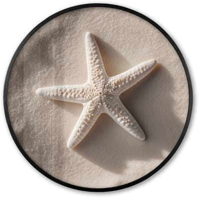 Poster in lijst Rond - Fotolijst 60x60 cm - Posters - Strand - Zeester - Zand - Beige - Ronde posterlijst zwart - Decoratie - Wanddecoratie woonkamer - Muurdecoratie slaapkamer