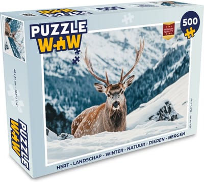 Puzzel Hert - Landschap - Winter - Natuur - Dieren - Bergen - Legpuzzel - Puzzel 500 stukjes