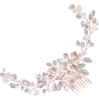 Kristallen Parel Bruid Bruiloft Haarkam Elegant Buigbaar Parel Haarstuk Bruids Bruiloft Haar rosé gouden kleur