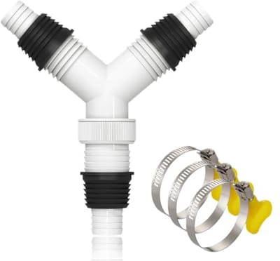 Dubbele Afvoer voor Wasmachine - Afvoeradapter voor 20-31mm Slangen, Uitgang 36mm, Inclusief 3 Klemmen