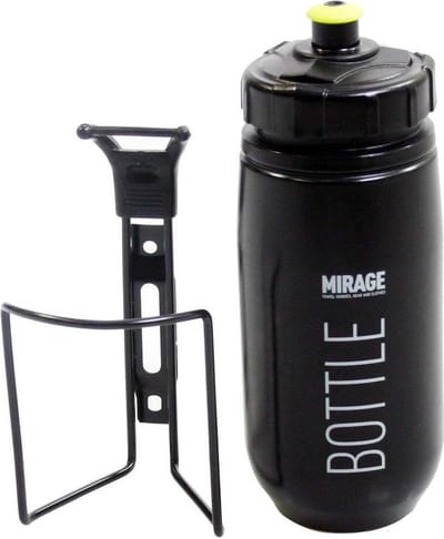 Mirage Bidon 600ml met houder - Zwart - Grote opening - Geschikt voor fietsen