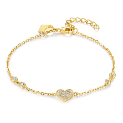 Twice As Nice Armband in verguld zilver, hartje met zirkonia, 4 zirkonia 16cm+3cm