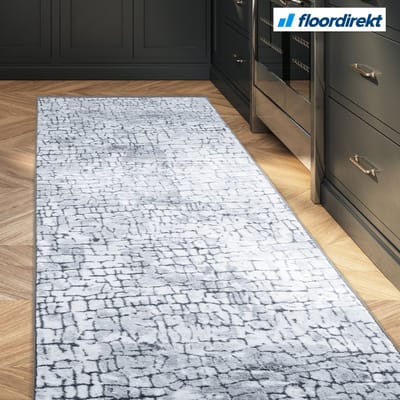 FLOORDIREKT Vloerkleed Op Maat Aqua - Multi Loper - Modern Antislip Woonvloerkleed - Lichtgrijs - 80 x 650 cm