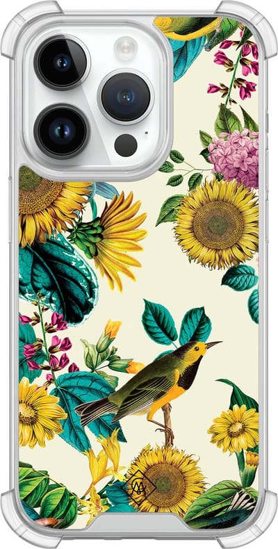 Casimoda® hoesje - Geschikt voor iPhone 14 Pro - Zonnebloemen / Bloemen - Shockproof case - Extra sterk - Siliconen/TPU - Geel, Transparant
