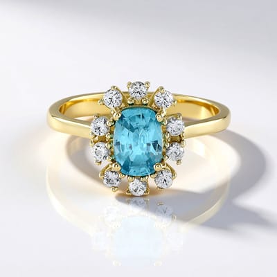 Cavill - 9K Geelgouden Ring met 1,19 ct Ratanakiri Zirkoon & 0,43 ct Witte Saffieren - Antiek Briljant - Luxe & Elegant
