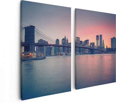 Artaza Canvas Schilderij Tweeluik New York Brooklyn Brug Bij Zonsondergang - 80x60 - Foto Op Canvas - Canvas Print