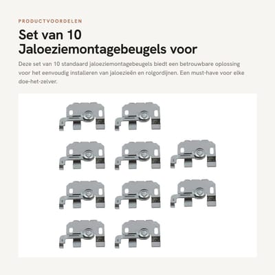 Dailygoods - Set van 10 Jaloeziemontagebeugels voor Eenvoudige Installatie