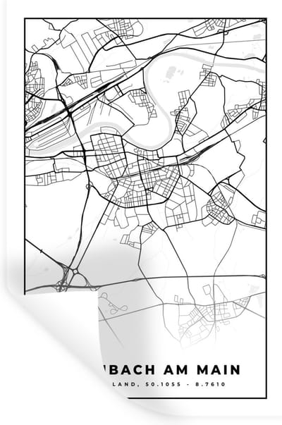 Muurstickers - Sticker Folie - Plattegrond - Offenbach am Main - Kaart - Stadskaart - 20x30 cm - Plakfolie - Muurstickers Kinderkamer - Zelfklevend Behang - Zelfklevend behangpapier - Stickerfolie