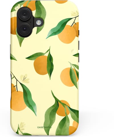 Casetastic hoesje geschikt voor Apple iPhone 16 - MagSafe - Dubbellaagse bescherming - Bladrijke Sinaasappel - Fashion Case - Crème Olijfgroen Okergeel