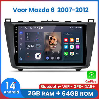 Awesafe Autoradio Geschikt Voor Mazda 6 2007 t/m 2012 - Android 14 - Draadloos Apple Carplay & Android Auto - 2GB + 64GB - 4 Core processor - Bluetooth & Wifi GPS Navigatie - Ondersteuning BOSE systeem - 2007 2008 2009 2010 2011 2012