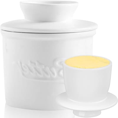 Boterdoos met Deksel - Wit, 10 cm - Ideaal voor Versheid, Keukenaccessoire en Tafeldecoratie