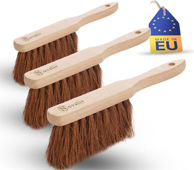 3x handborstels met lange steel I 60 cm I kokosnoot I houten garde sneeuwborstel stofborstel