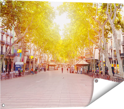 Gards Tuinposter De Ramblas Straat in Barcelona - 80x60 cm - Tuindoek - Tuindecoratie - Wanddecoratie buiten - Tuinschilderij