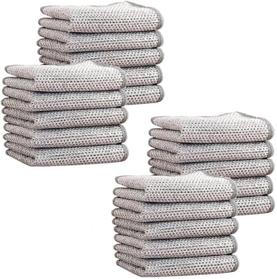 20 Stuks - Vaatdoeken - Microvezel Schoonmaakdoekjes - Multifunctionele reinigingsdoeken - Zilver - 20*20cm - Voor Hardnekkige Vlekken - Vaatdoekjes voor nat en droog - Reinigingsdoekjes - Voor Het Reinigen Van Pannen, Fornuizen en Bakplaten