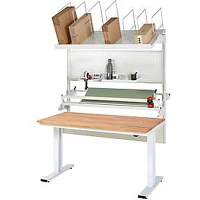 Rau inpaktafelsysteem 05 adlatus 300 werkbank serie, B 1500 x D 800 x H 720-1120 mm, massief beukenhouten blad, tot 300 kg