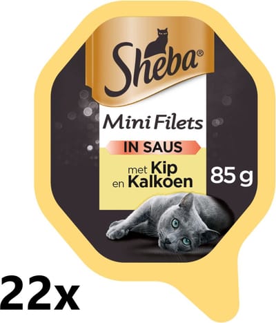 Sheba Alu - Mini Filets in Saus - Kip & Kalkoen - 22x85g - Kattenvoer Kuipje