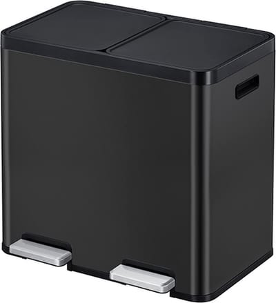 EKO - Essential 1 Recycler pedaalemmer 22+22 liter - Stainless Steel Plastic - zwart - Prullenbak