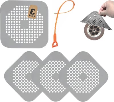 Douche Afvoer Haarvanger - Gootsteen Zeef - Verstopte Afvoer Voorkomen - Flexibel Siliconen Materiaal - 3 Stuks - Grijs
