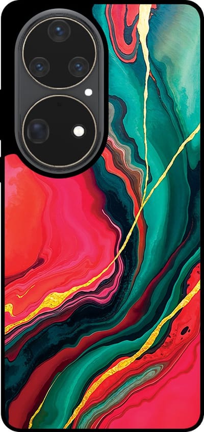 Smartphonica Telefoonhoesje Geschikt voor Huawei P50 Pro met Rood Groen Marmer Opdruk - TPU Backcover Case Red Green Marble Design geschikt voor Huawei P50 Pro